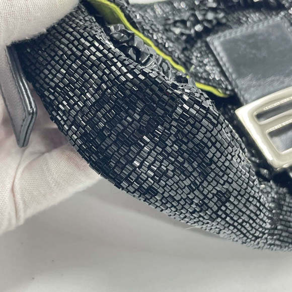 Fendi Baguette Black Beaded Shoulder Bag with Stones in Wave Pattern - Picture 12 of 16